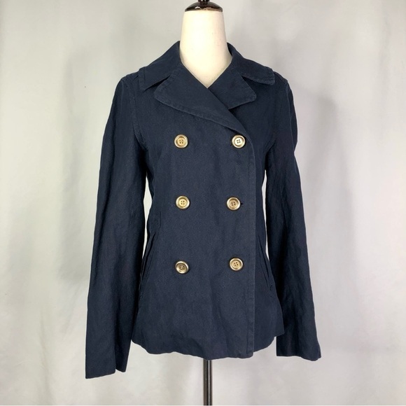 J. Crew navy lightweight canvas double breasted jacket 2 - Picture 1 of 8